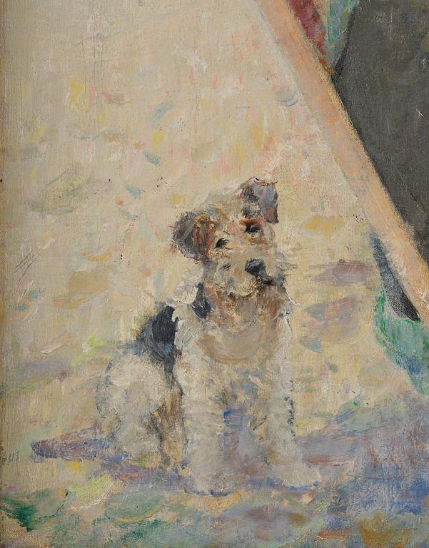 Ernest Borough-Johnson, Translation: "Seated woman with parasol and dog".