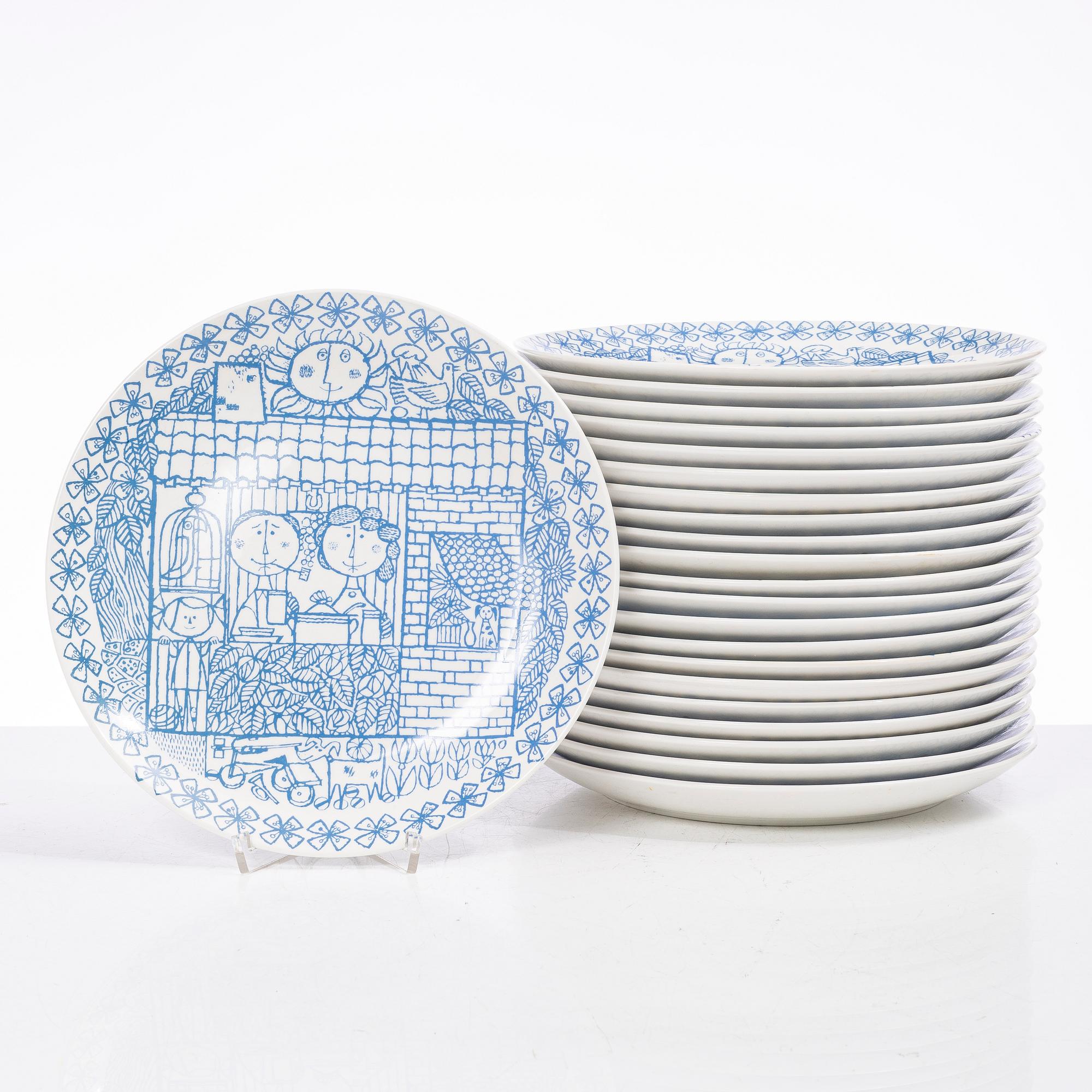 Stig Lindberg, tallrikar, 22 st, "Boro", Gustavsberg.