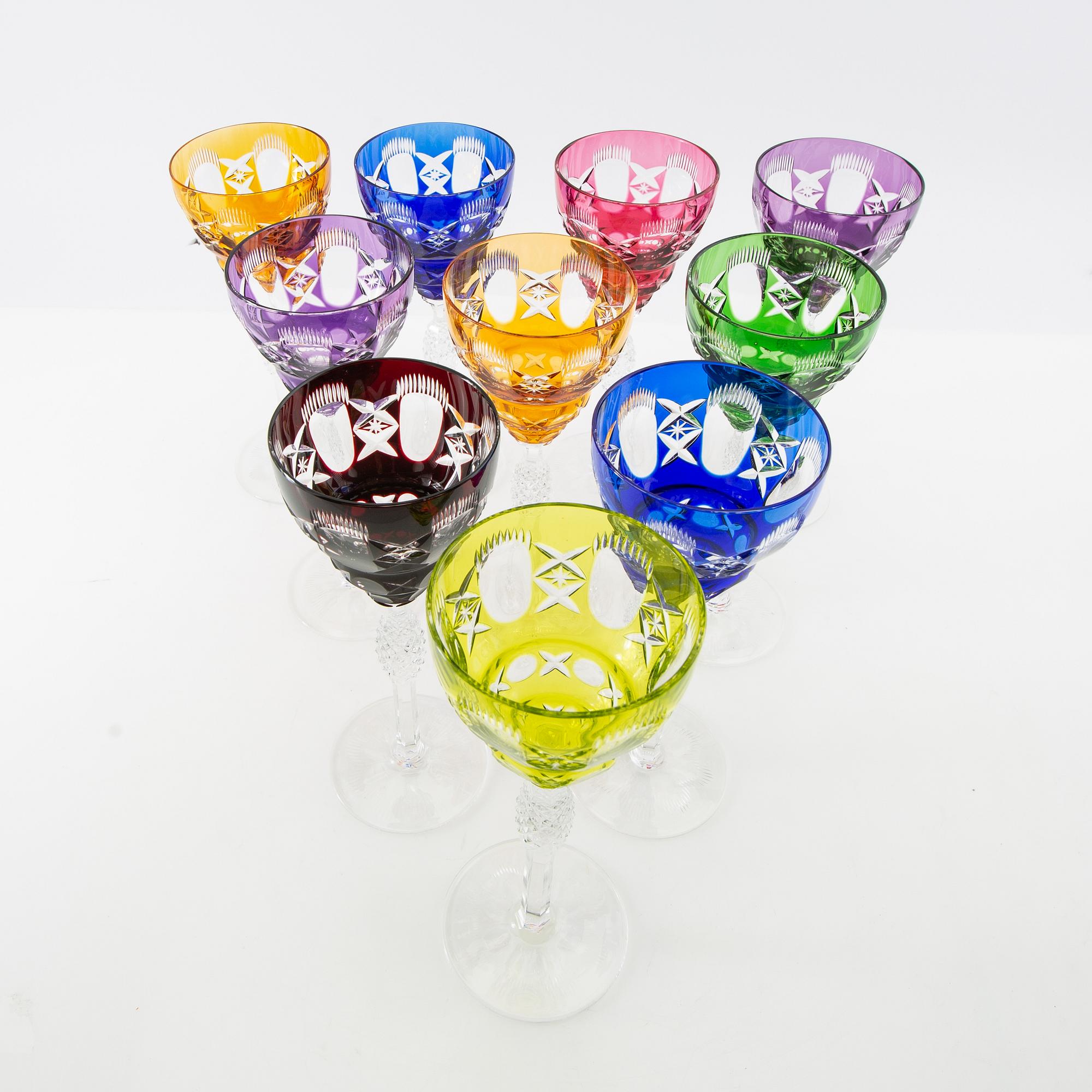 Wine glasses 10 pcs Bohemia 20th century cut glass.