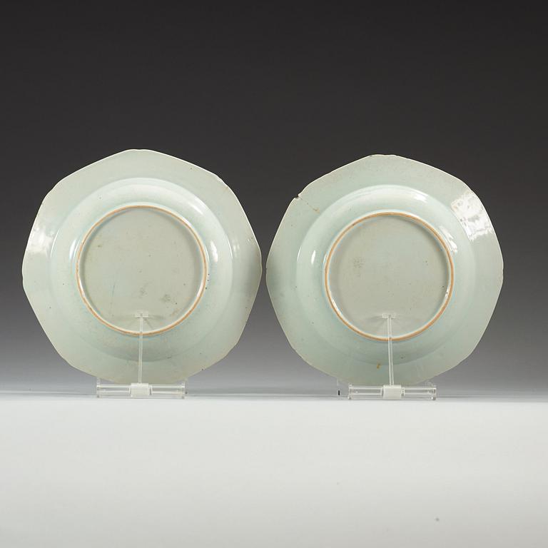 Three famille rose 'tobacco leaf' soup dishes, Qing dynasty, Qianlong (1736-95).