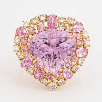 A kunzite, pink sapphire and diamond cocktail ring.