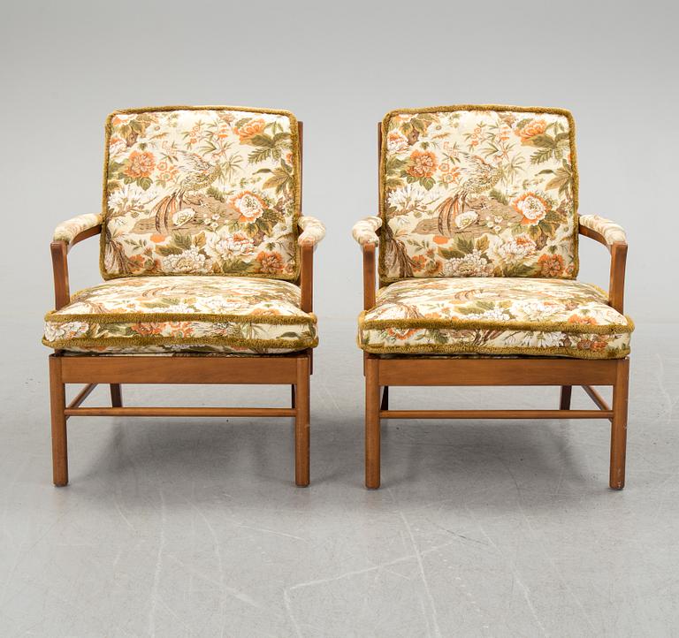 A pair of OPE möbler beech armchairs, 1960's/70's.