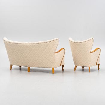 Soffa samt fåtölj, Swedish Modern, 1940-tal.