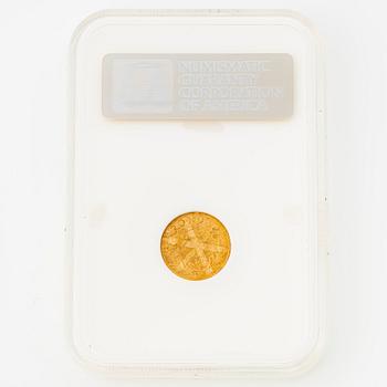 Gold coin, Gustav V, 5 kronor, Sweden 1920.