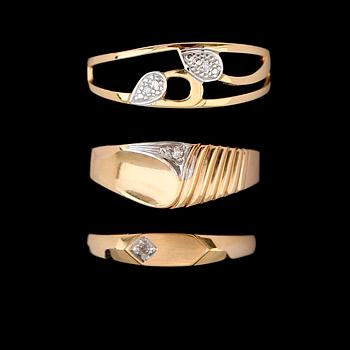 RINGAR, 3 st, 18 k guld med diamanter. Total vikt ca 5 g.