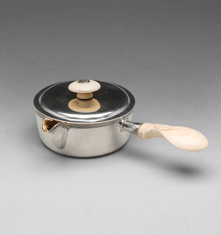 A Russian 19th century parcel-gilt silver sauce-pan, mark of Adolf Sper, St Petersburg 1835.