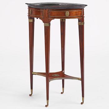 A late Gustavian mahogany, brass-mounted and tôle-peinte tray table by A. Lundelius (master in Stockholm 1778-1823).