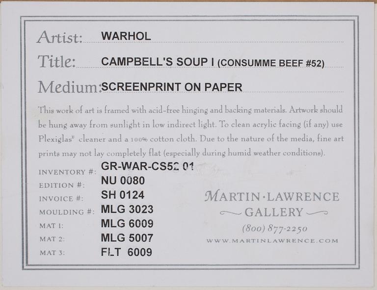 Andy Warhol, "Consommé (Beef)", ur: "Campbell's soup I".