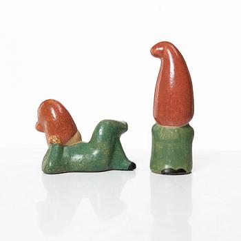 Lisa Larson, figuriner, 8 st, stengods, bl.a. ur serien "Tomtefamiljen", Gustavsberg och K-Studion.