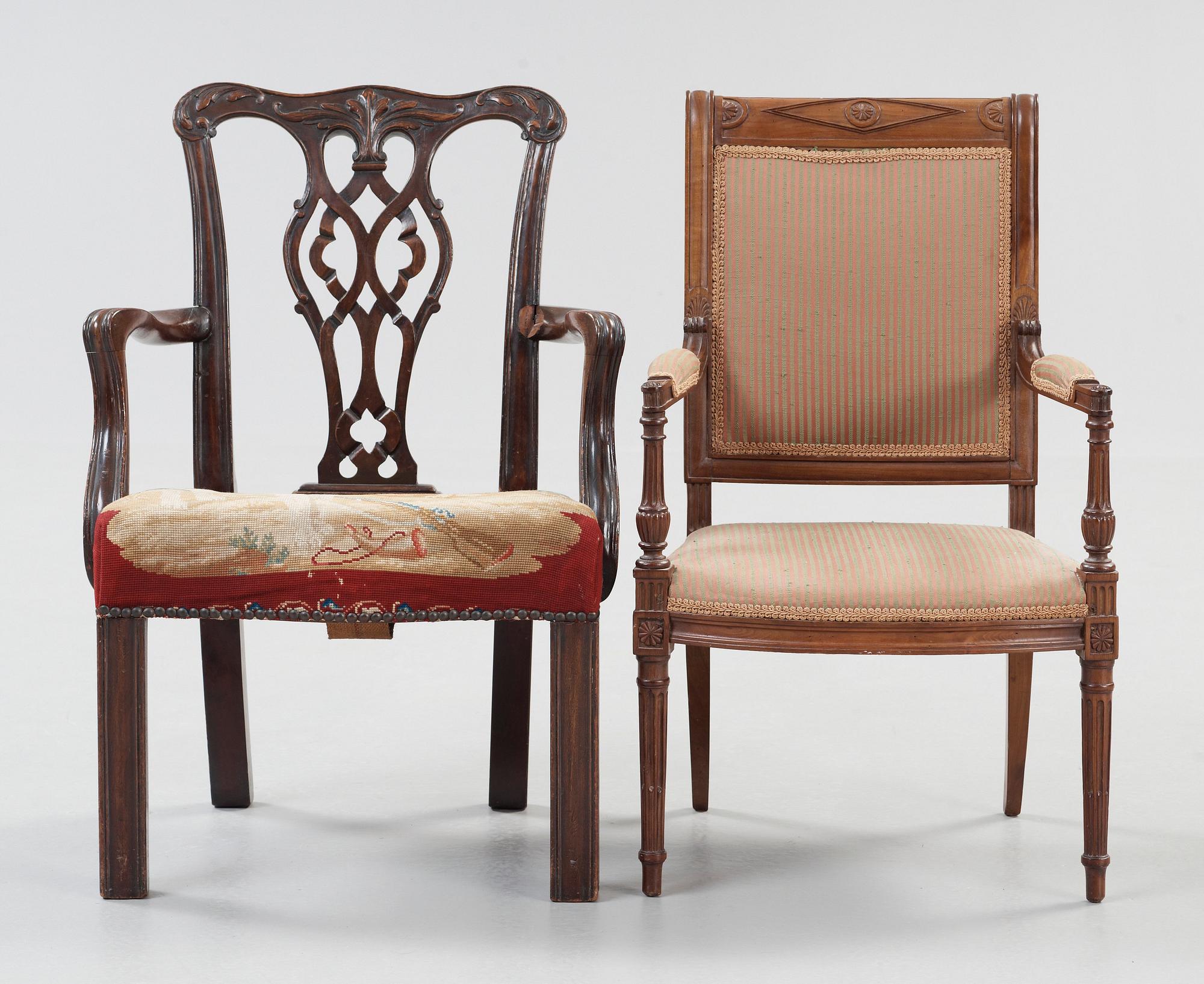 BARNSTOLAR, två stycken. Directoire och Chippendale, 1700/1800-tal.