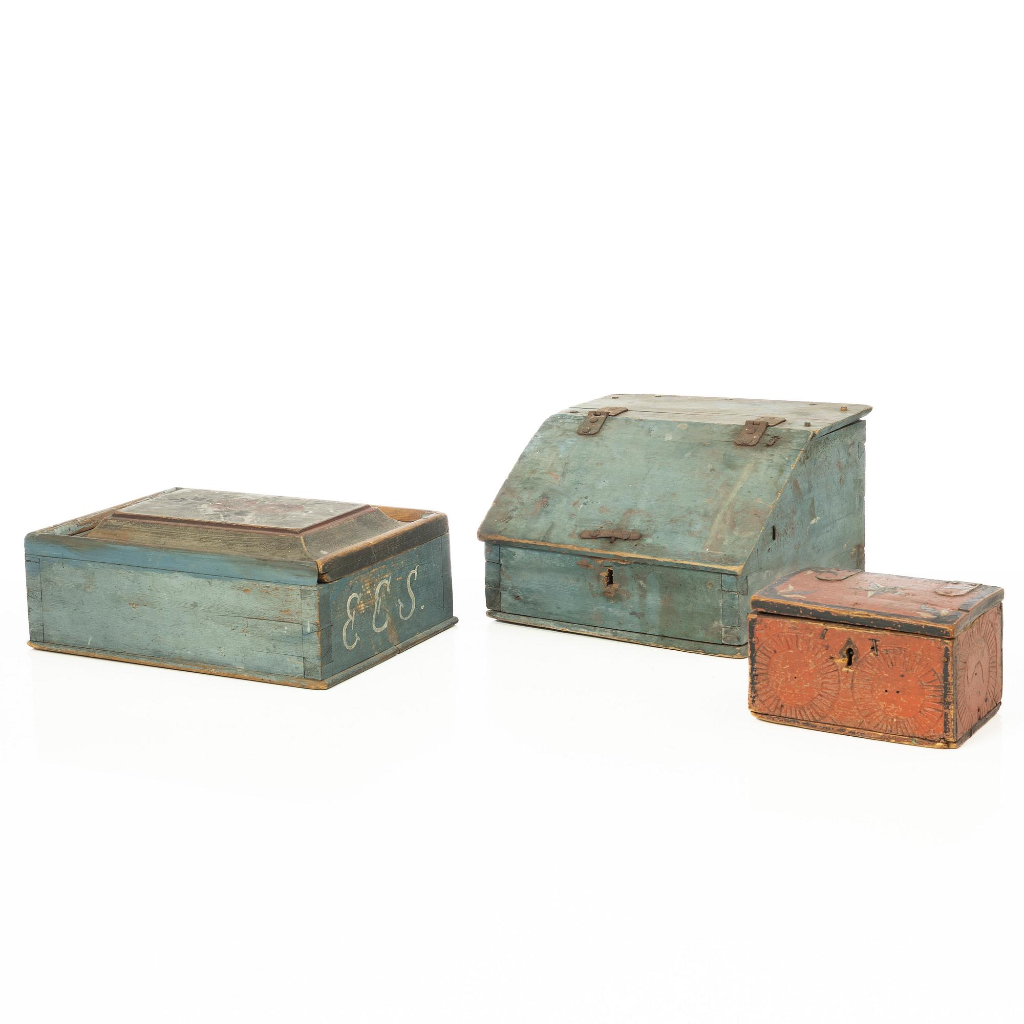 Boxes, 3 pcs, folk art, 19th century.