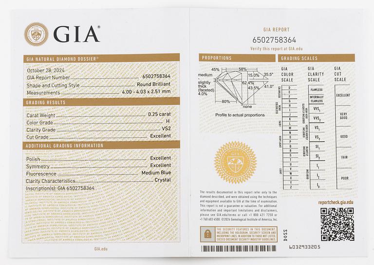 Örhängen, 18K vitguld med briljantslipade diamanter totalt 0.50 ct, medföljande GIA dossier.
