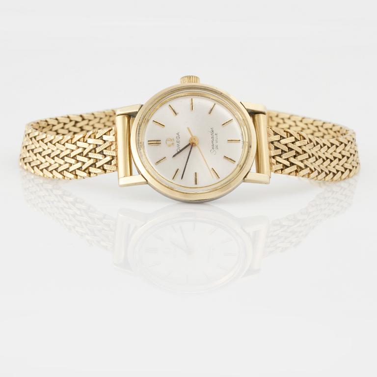 ARMBANDSUR, dam, armband i 18 K guld, Omega, Seamaster De Ville. Total vikt 29 g.