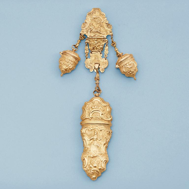 An 18th century gilt-bronze chantelaine.