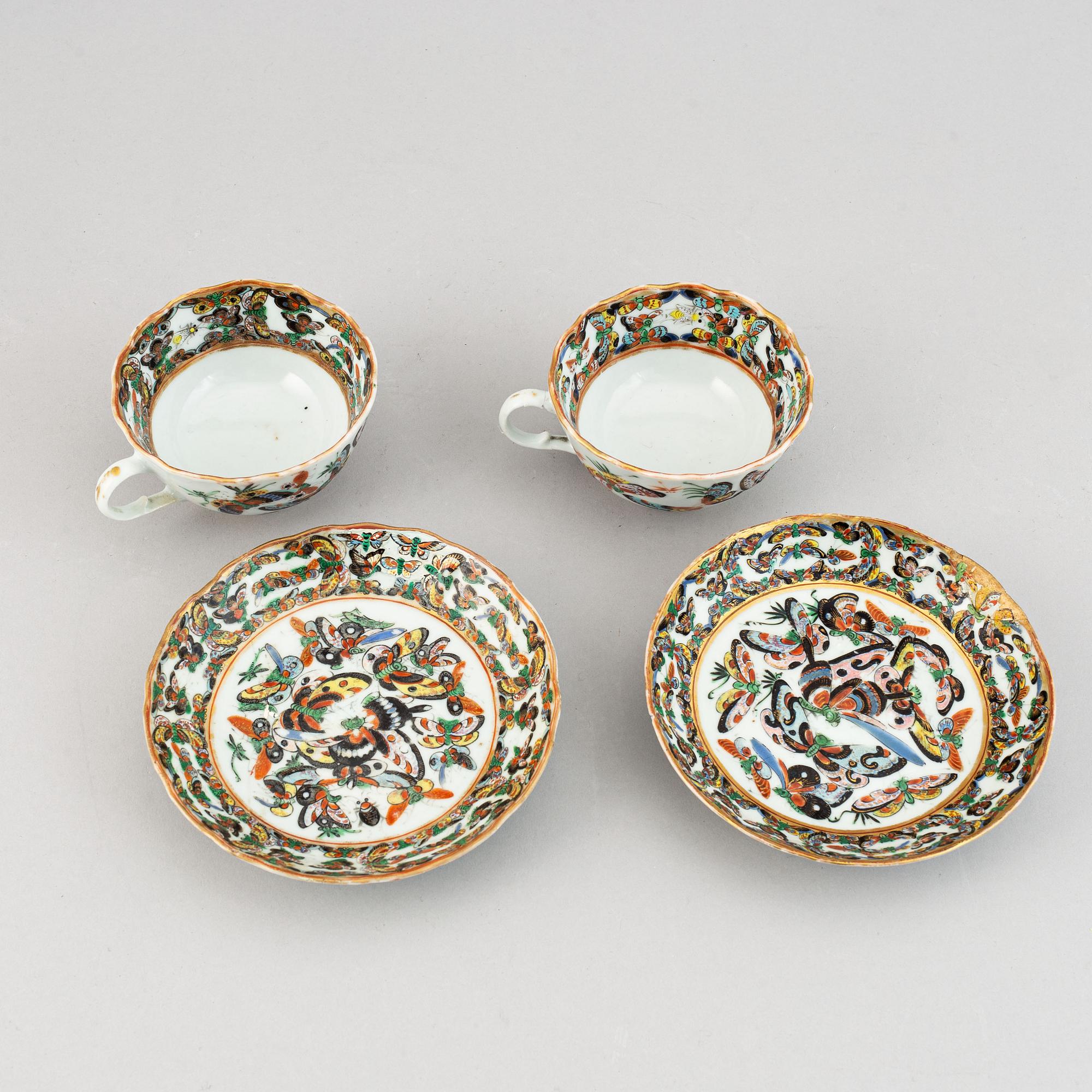 Parti, sju delar, porslin. Qingdynastin, Kanton, 1800-tal.