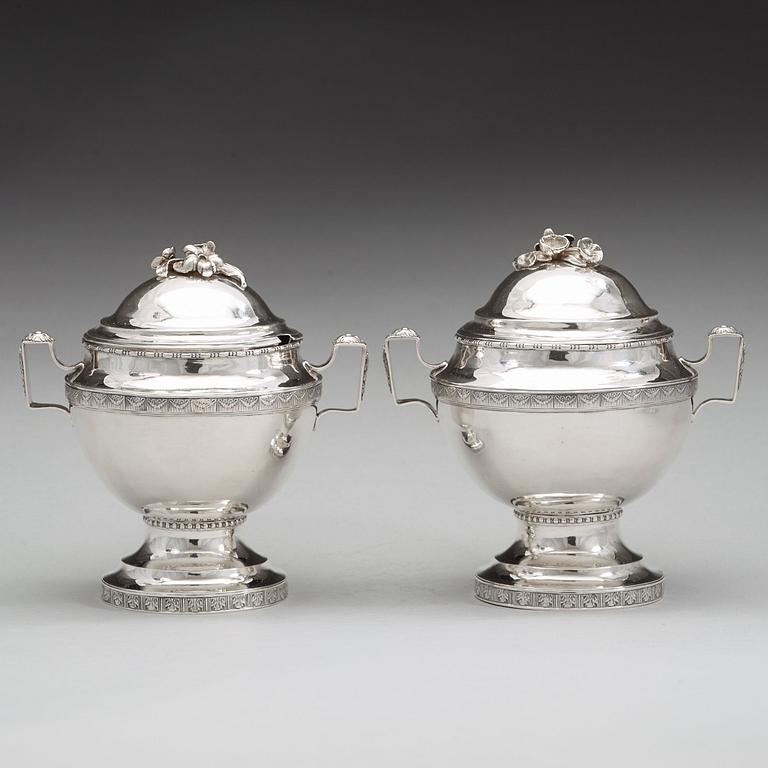 A pair of Swedish 18th century silver sugar-bowls and covers, mark of Anders Brandt, Norrköping 1781.