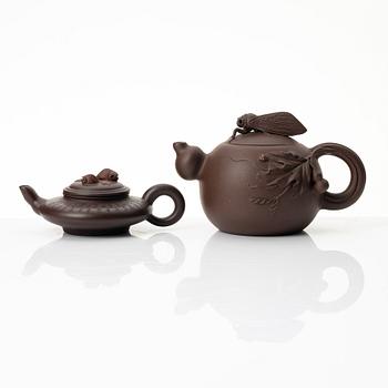 Two yixing teapots, China, 1980s and 2000.