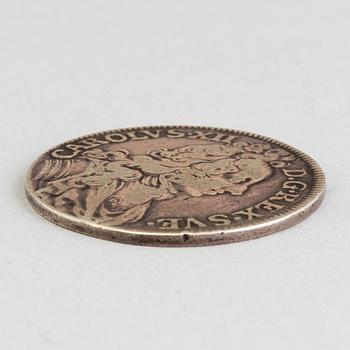 KASTMYNT, silver, Karl XII kröning 1697. Vikt ca 11 gram.