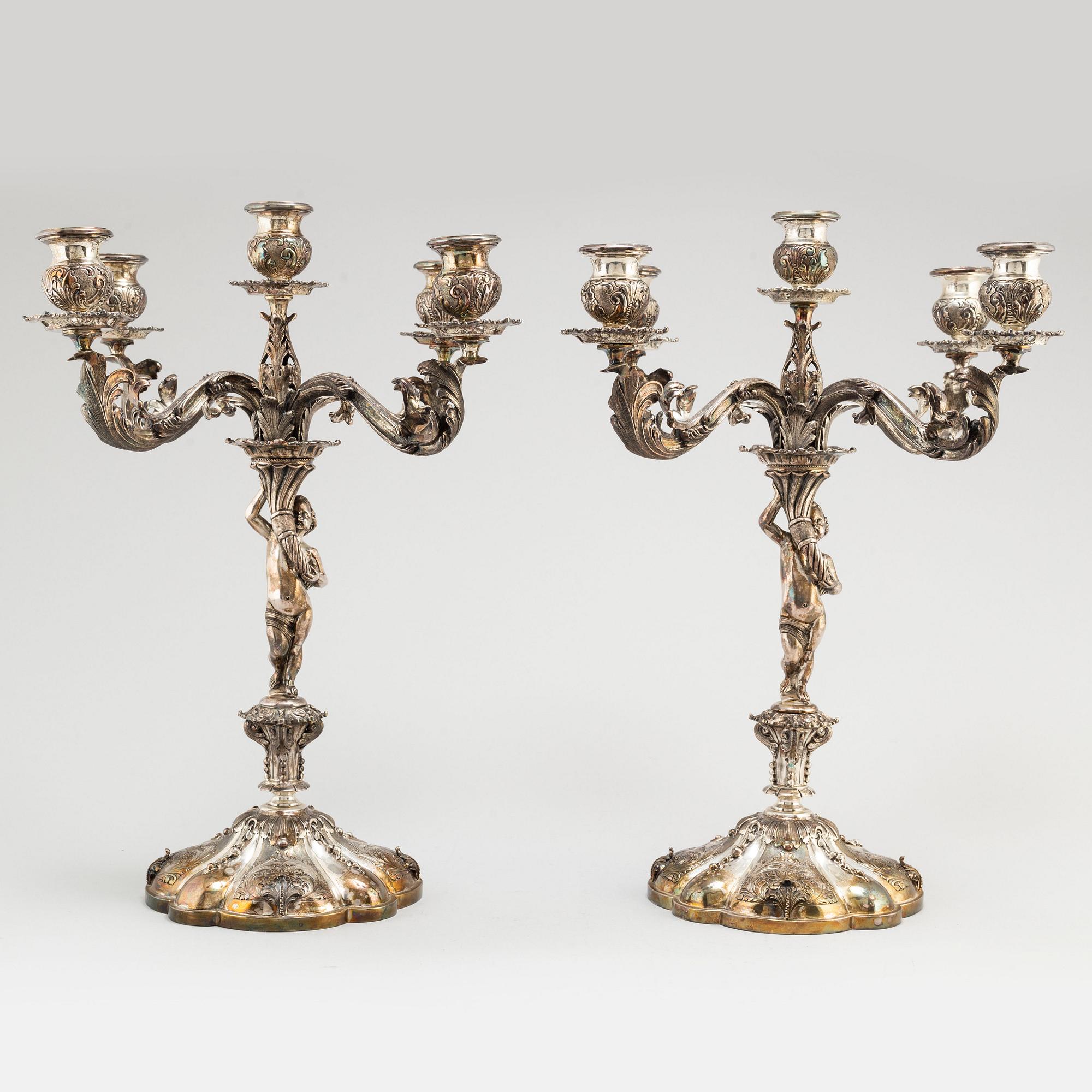 A  1950/60's pair of silver (800) candelabras by Valle & Gandini, Firenze, Italy.