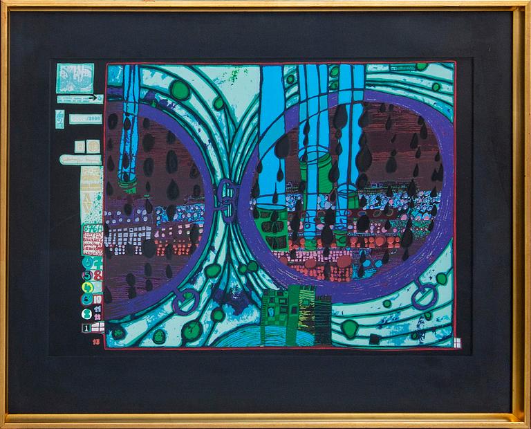 Friedensreich Hundertwasser, serigraph in colours with metal embossing, numbered 1649/3000.