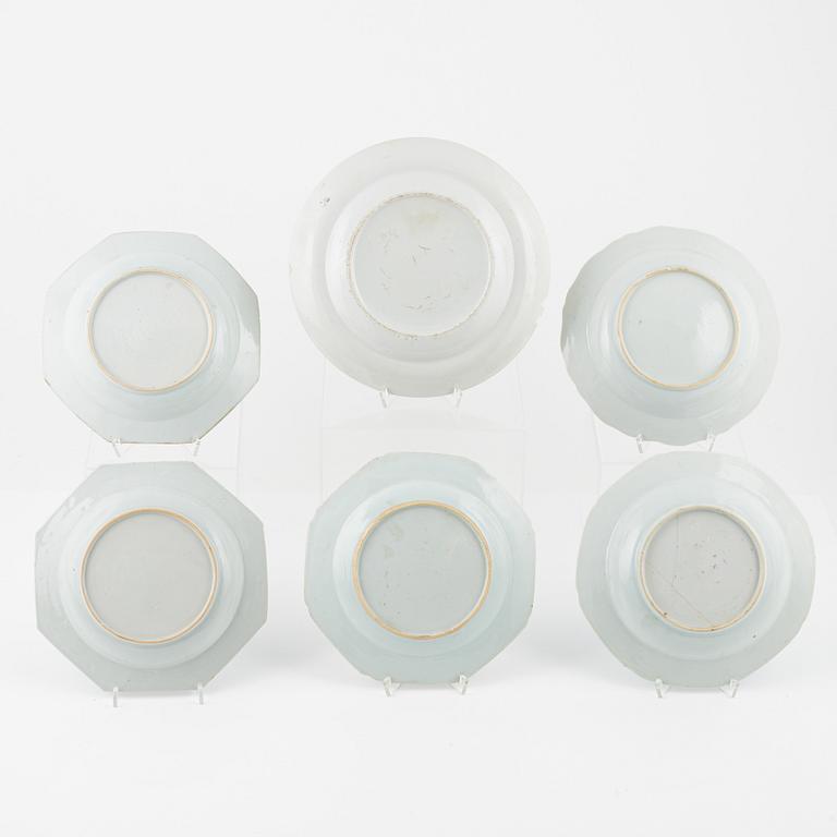 Tallrikar, 6 st, porslin, Kina, Qingdynastin, 1700/1800-tal.