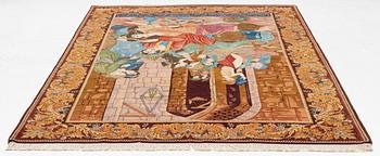 Rug, Tabriz, figural, signed, approx. 285 x 196 cm.