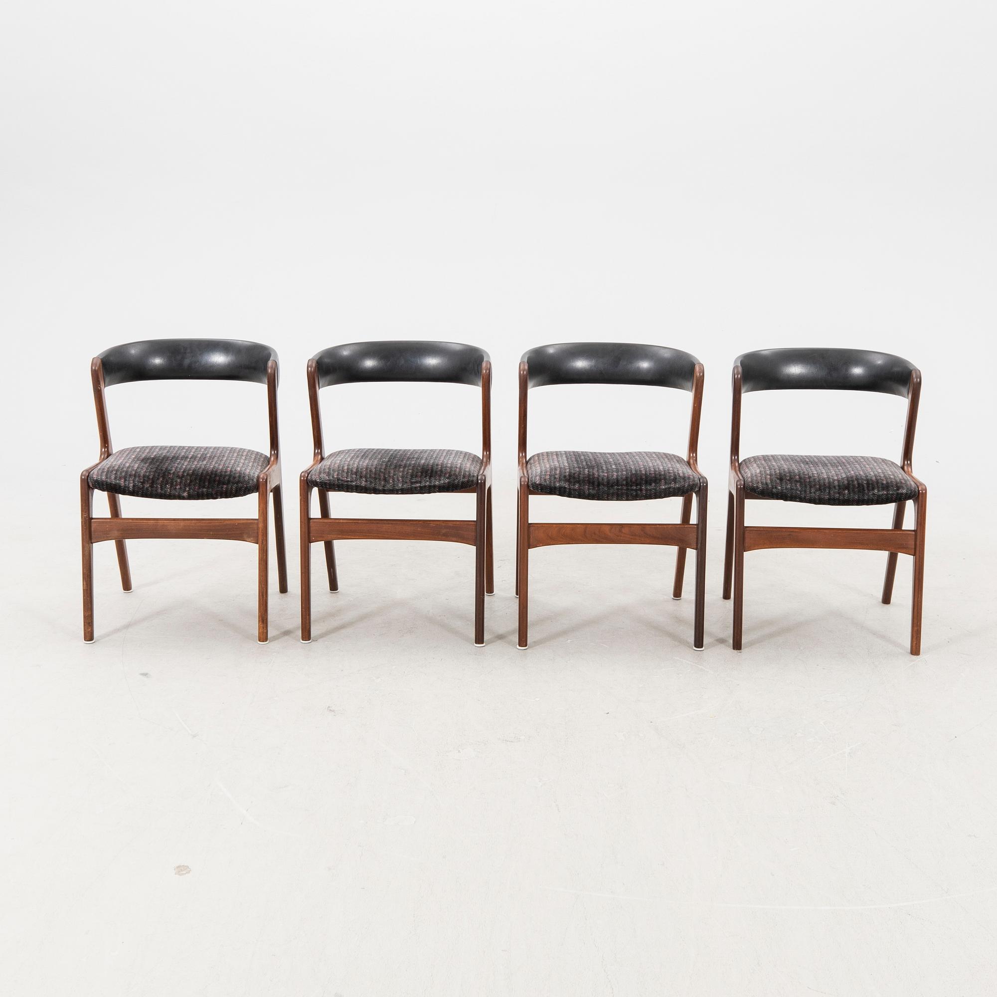 Kai Kristiansen, a set of four walnut chairs mid 1900s.