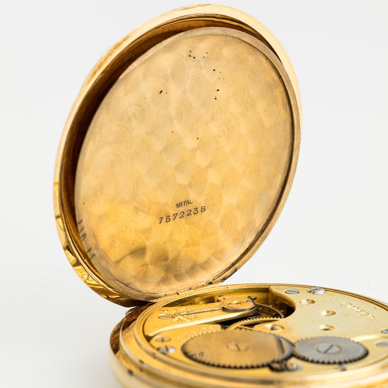 Omega, savonett, Kedja 18K guld, fickur, 52,5 mm.