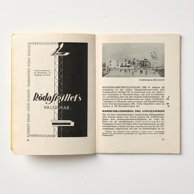 Stockholm Exhibition 1930, catalogue, brochures and souvenirs, six pieces.