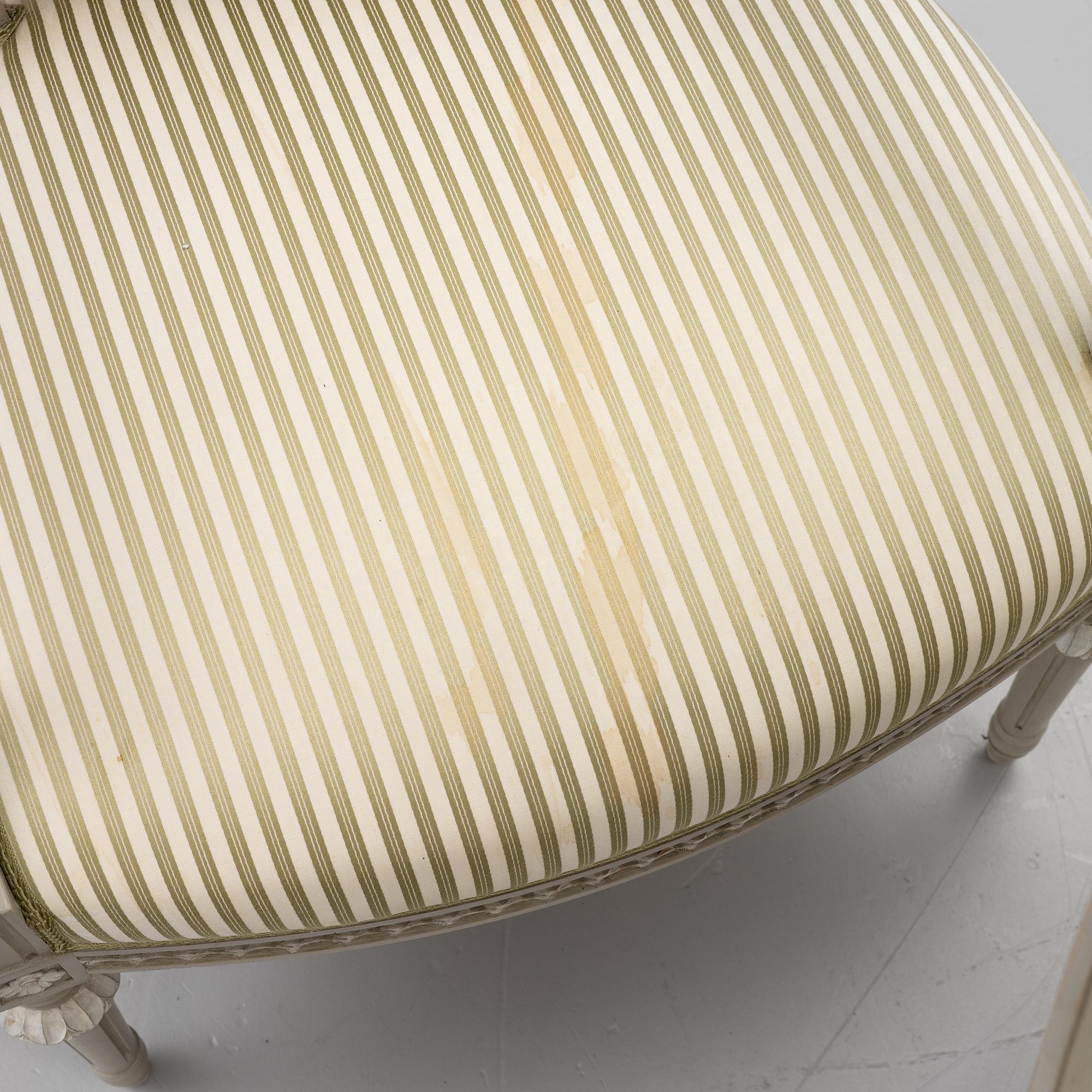 Armchairs, 5 in the Gustavian style, 20th century.