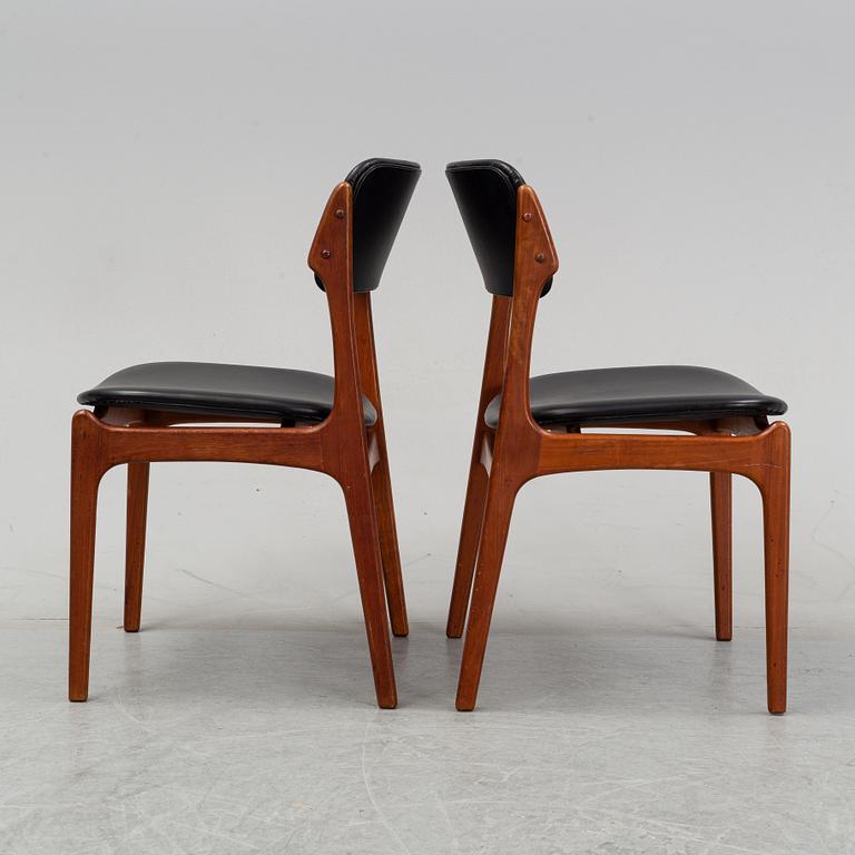 A teak dining group, table and six chairs model no. 49, designed by Erik Buch, Denmark, in 1949.