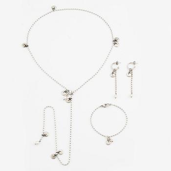 Kalevala, jewellery set, "Linnea Borealis", necklace, earrings, and bracelet, silver with pearls.