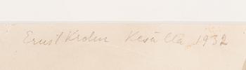 ERNST KROHN, vesiväri, signeerattu ja päivätty kesällä 1932.