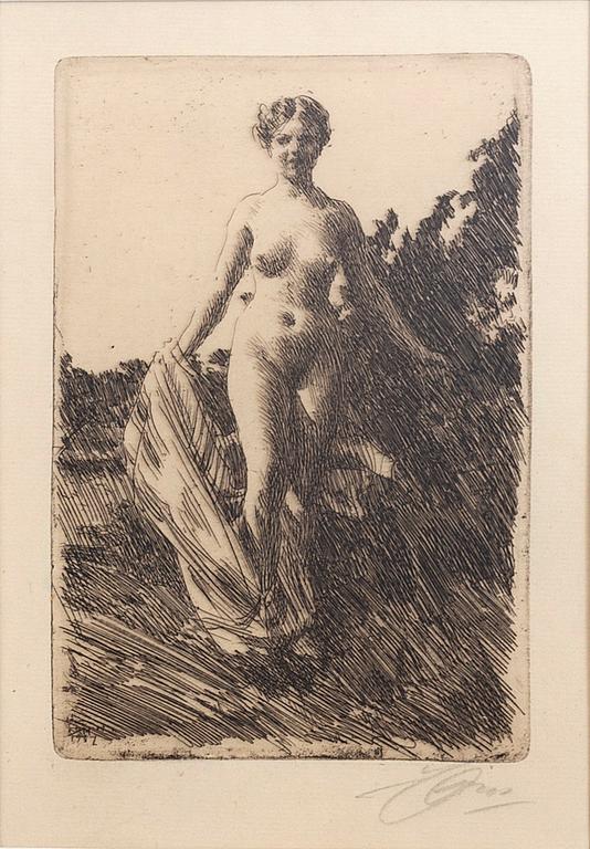 Anders Zorn, etsning, 1907, signerad.