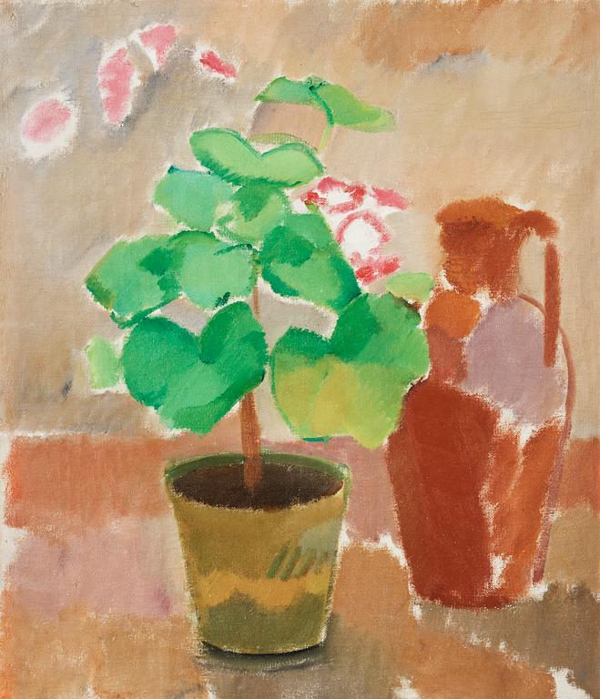 Karl Isakson, Still life with geranium and pitcher.