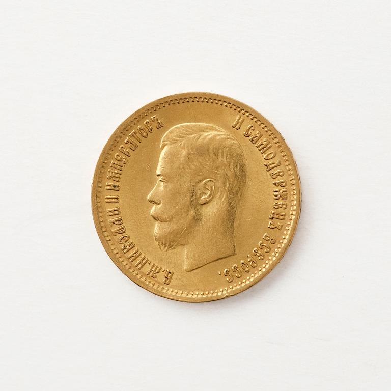 Gold coin, Nicholas II, Russia, 10 Rubles, 1899.