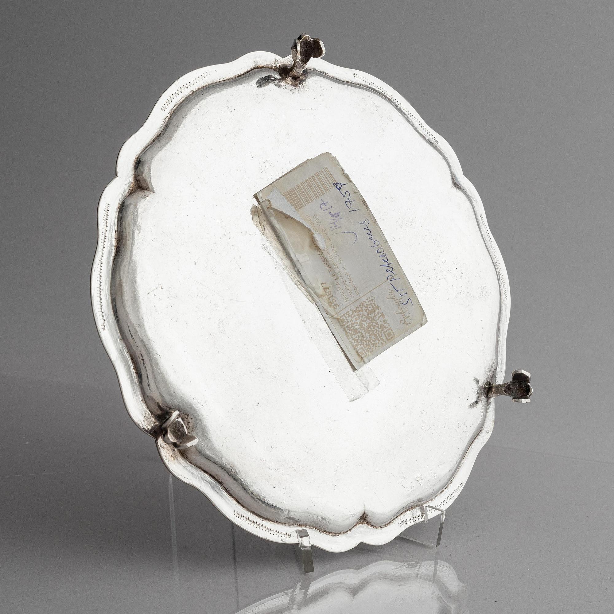 A Russian silver salver/dish, unclear maker's mark, assay master Ivan Frolov, St. Petersburg, 1759.