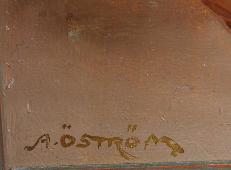 ARVID ÖSTRÖM, olja på pannå. Sign.