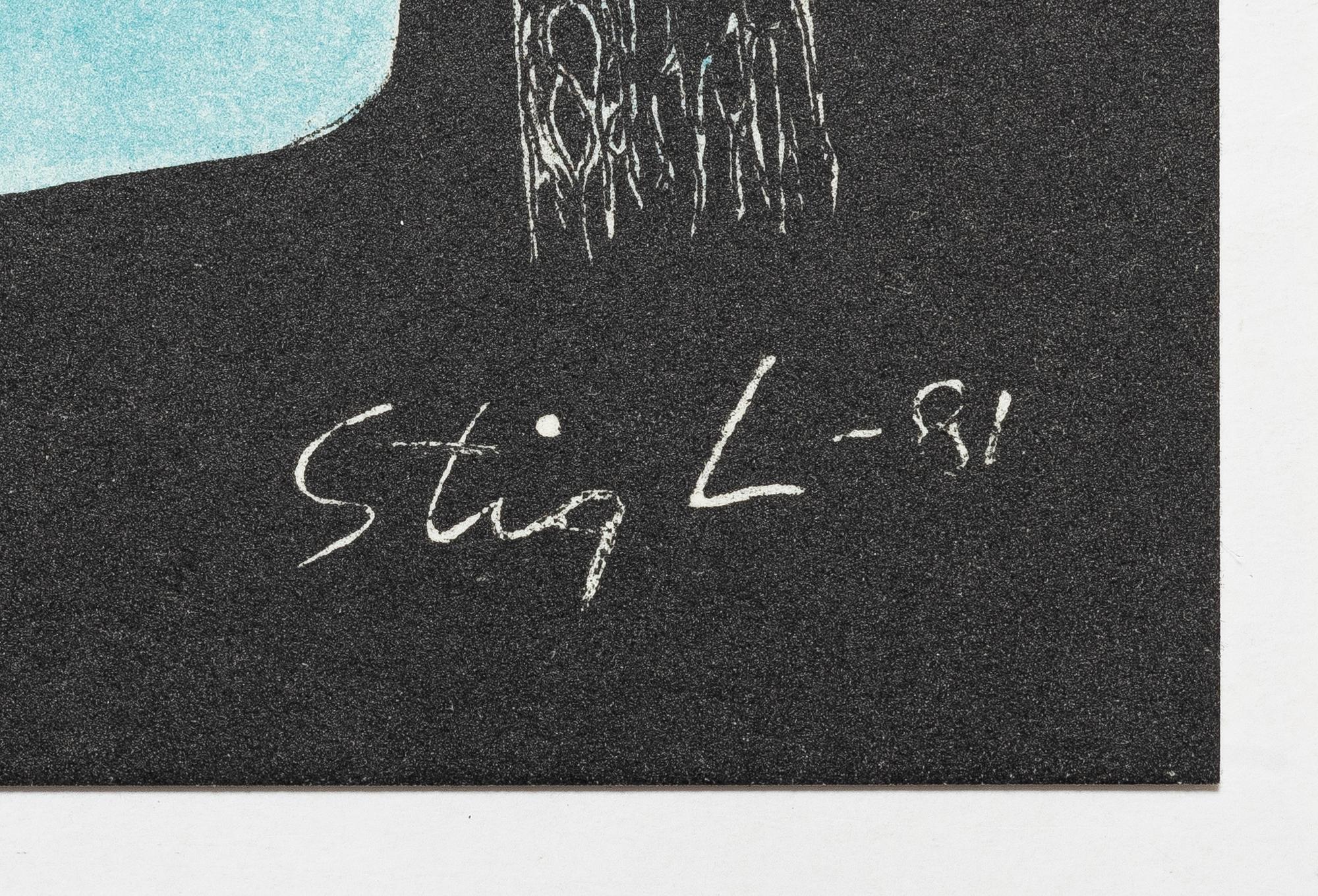 Stig Lindberg, färglitografier, 2 st, Gustavsberg, 1980-81.