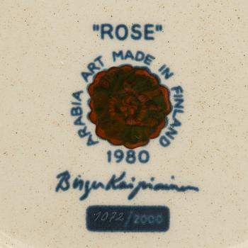 Birger Kaipiainen, a decorative ceramic 'Rose' plate, marked Arabia 1980 Made in Finland, and numbered 1072/2000,