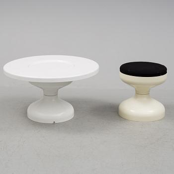 Two "Rochetto", design stools/ stool with table by Achille Castiglioni och Piergiacomo Castiglioni, Kartell, Italy.