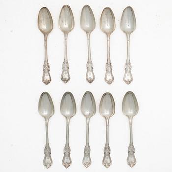 A set of ten Swedish silver dinner spoons,  “Olga”, mark of Hans Georg Vogt & Söner, Kristianstad, 1859.