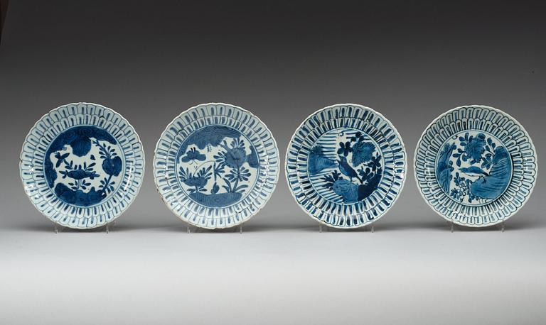 A set of eight blue and white kraak dishes, Ming dynasty, Wanli (1572-1620).