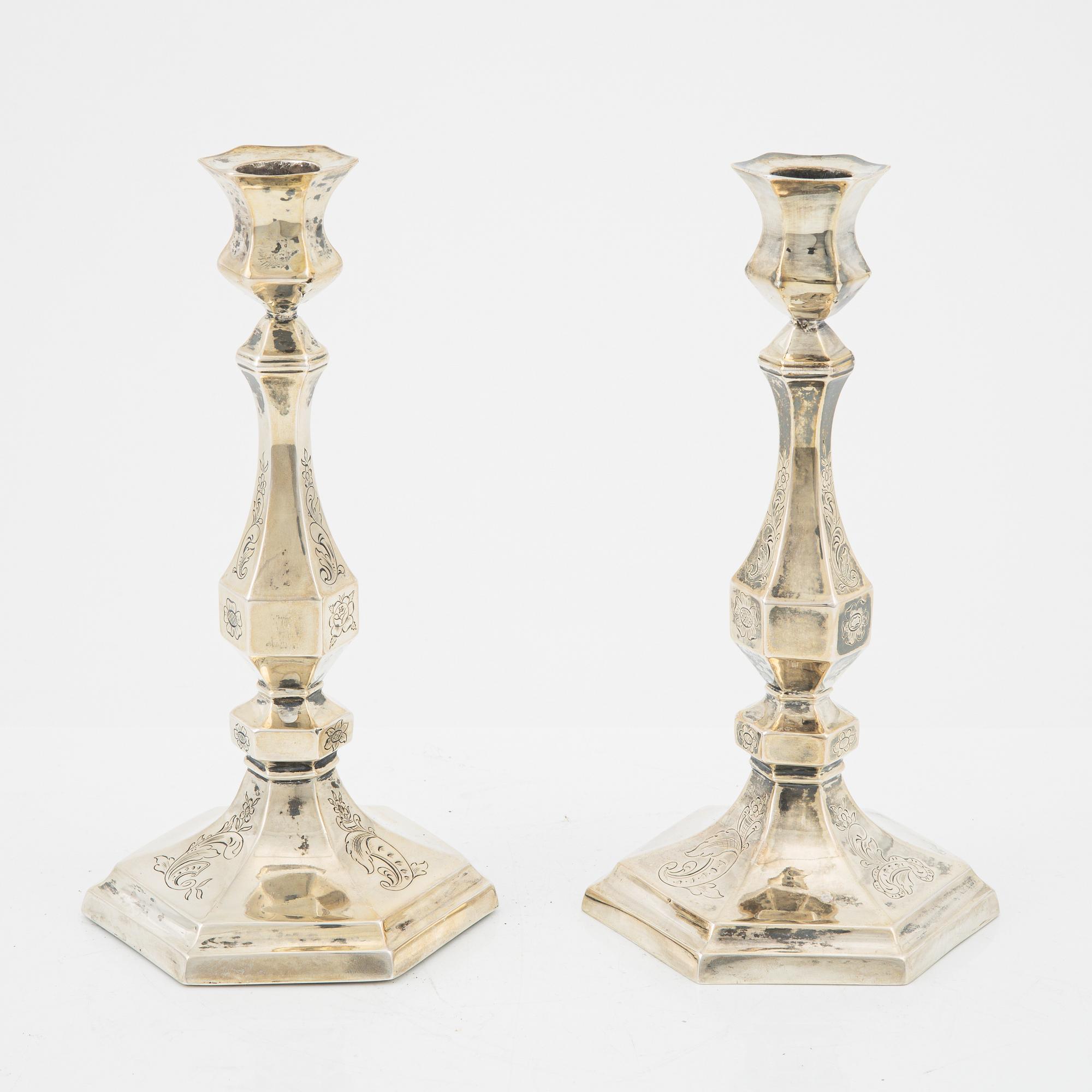 Christian Hammer, ljusstakar, ett par, silver, Stockholm 1850.