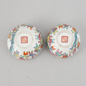 A pair fo famille rose "boys" cups, Qing dynasty late 19th Century.