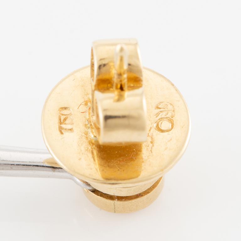 Örhängen, ett par, 18K guld med små briljantslipade diamanter och vattenmelonturmaliner.