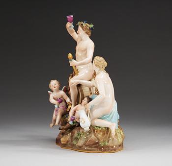 A large Meissen figure group representing Bacchus, ca 1900.