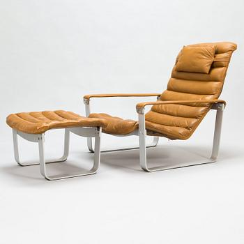 ILMARI LAPPALAINEN, a pair of 'Pulkka' lounge chairs with ottomans for , Asko, Finland.