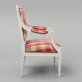 A Gustavian armchair, late 18th century.