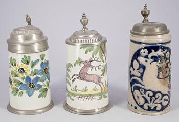 STOP, 3 st, fajans, stengods och tenn, 1700/1800-tal.